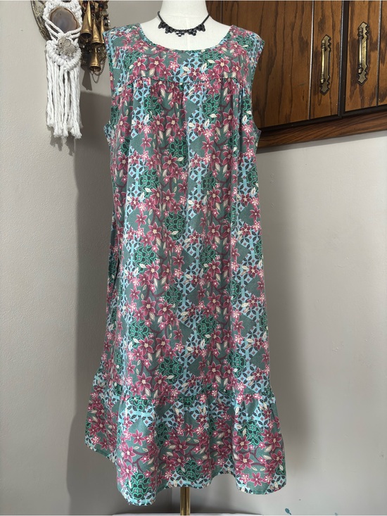 Anthony Richards Dresses & Skirts - Anthony Richards Vintage Muu Muu Pinafore Midi Dress Pink and Green Size Lg